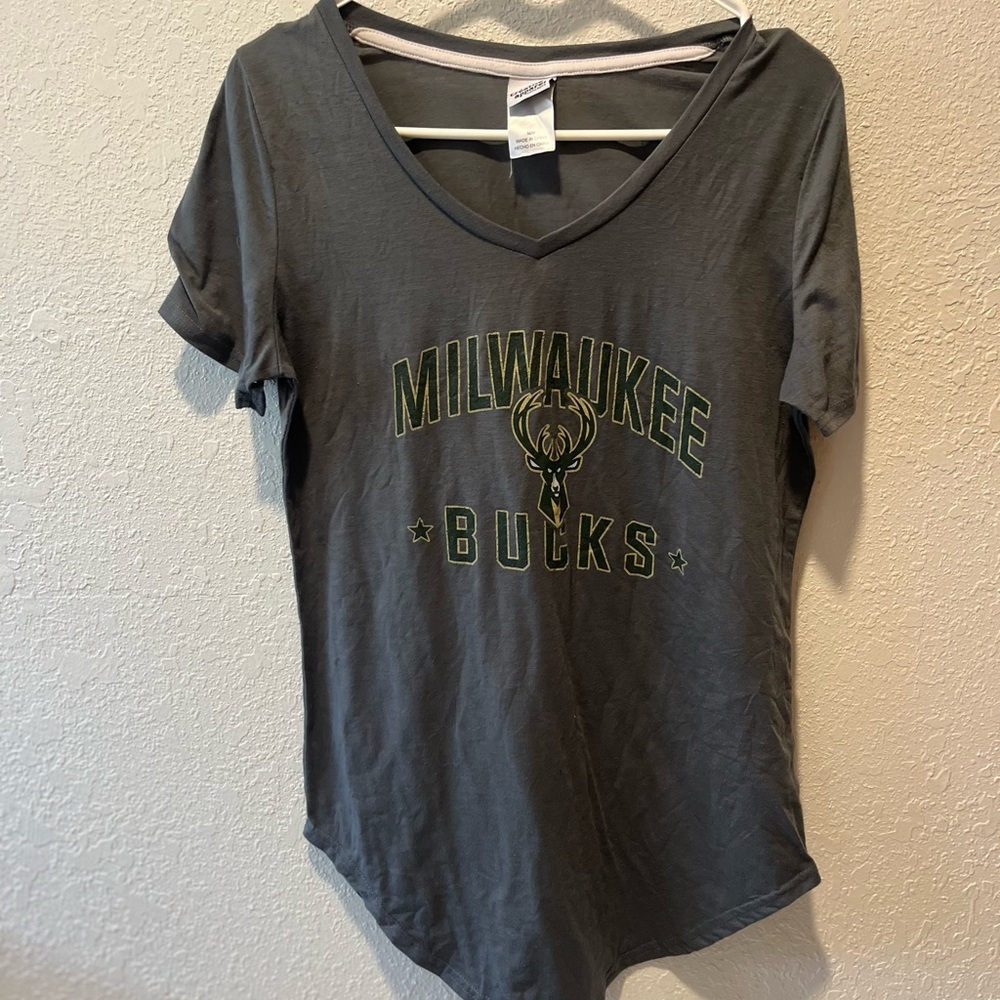 Milwaukee Bucks Women's Gray V-Neck Top